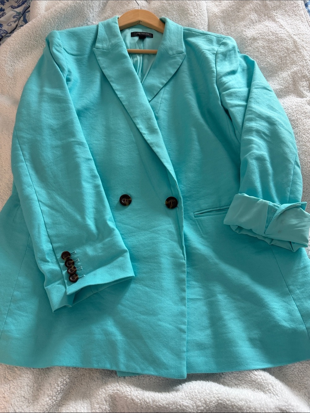 Ann Taylor Turquoise Double-Breasted Blazer